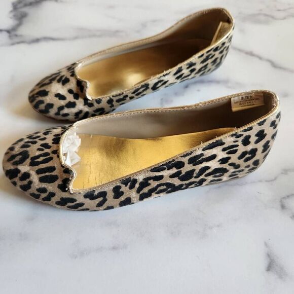 Gymboree size 2 girls cheetah cat ears gold slip on ballet flats - Picture 2 of 6